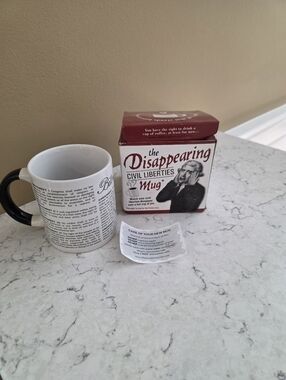 The Disappearing Civil Liberties Mug White with Black Handle. Disappearing Words